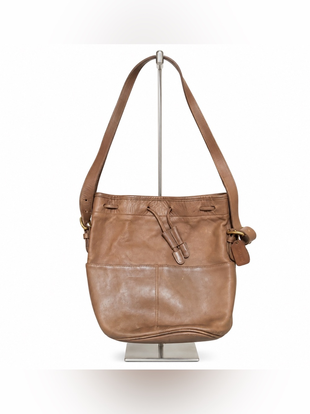 Vintage Coach Leather Drawstring Shoulder Bag - Brown